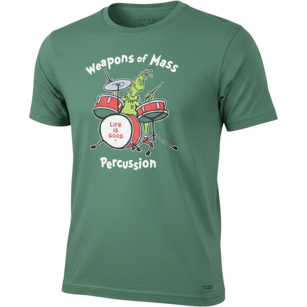 Life is Good Mens Large Grinch Weapons of Mass Percussion Green Crusher T-Shirt